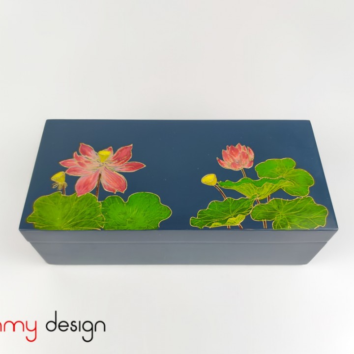 Rectangular lacquer box with the hinge engraved with lotus pond 10*22*H8cm